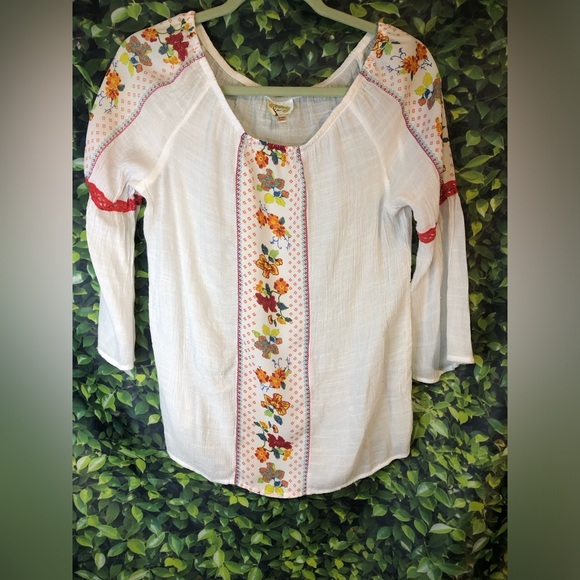 Anthropologie Fig and Flower Multicolored Embellished 3/4 Sleeve Blouse PM - Picture 3 of 14
